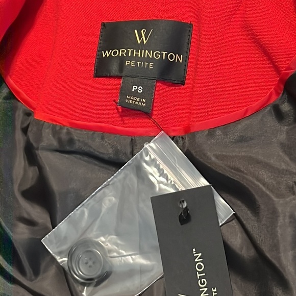 Worthington PS blazer w/shoulder pads cherry cordial 1 button front 3 button slv - Picture 6 of 12